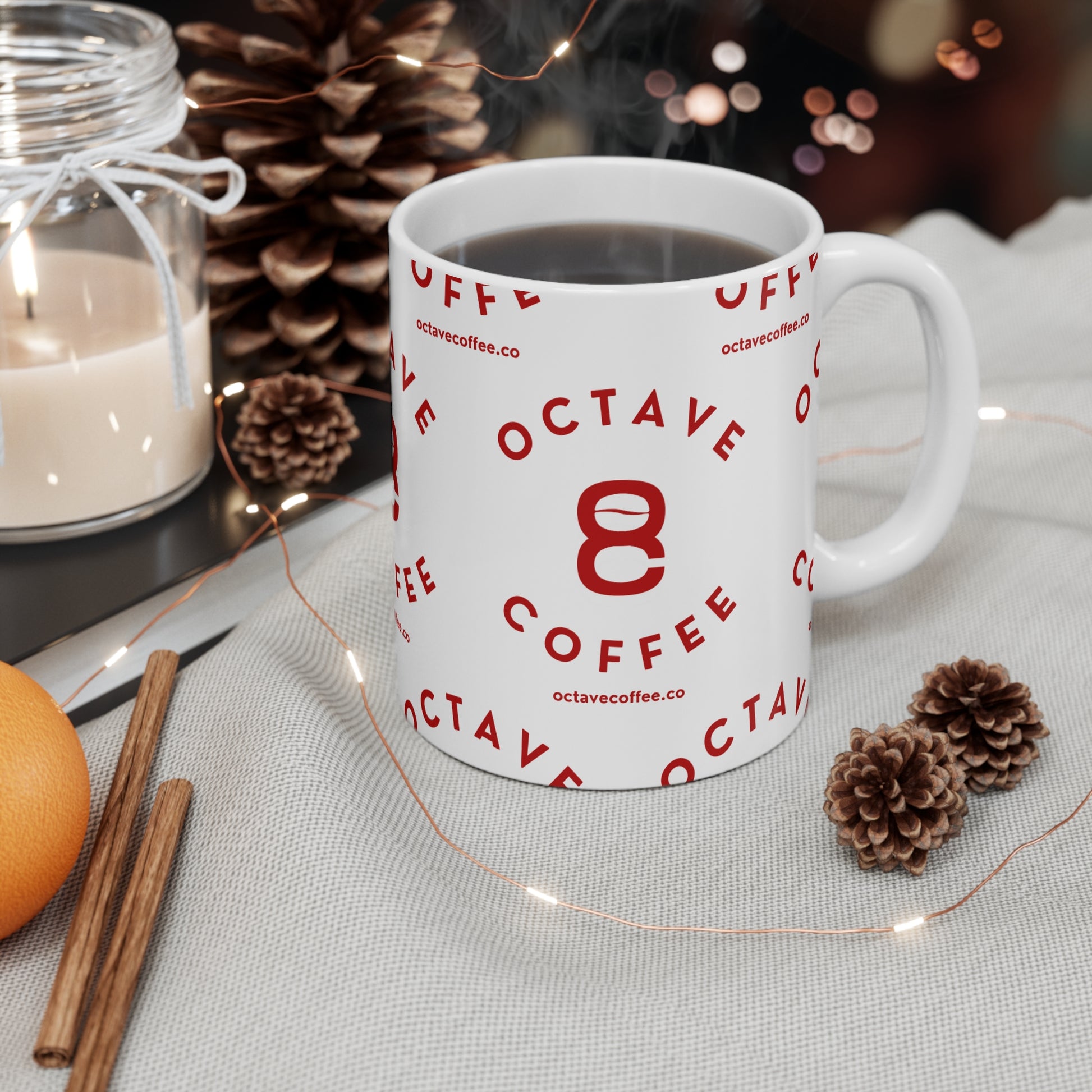 "Gift Wrap Pattern" Octave Mug, White - 11oz - Octave Coffee Co.
