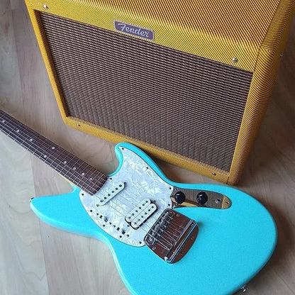 fender amp with Fender Kurt Cobain Jag-Stang Rosewood Fingerboard Electric Guitar Sonic Blue